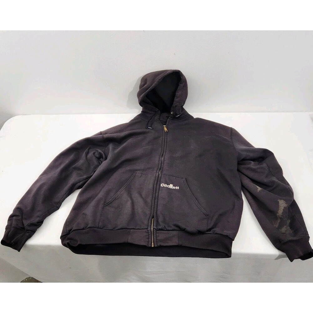 Vintage Carhartt Zip Up Hoodie Sweatshirt Men's XL Lined Black Embroidered Logo